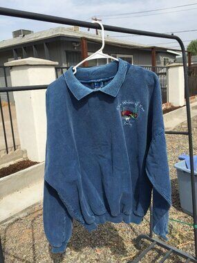 Vtg 90s WEK Windows of Time Desert Embroidery Collared Sweatshirt XL USA